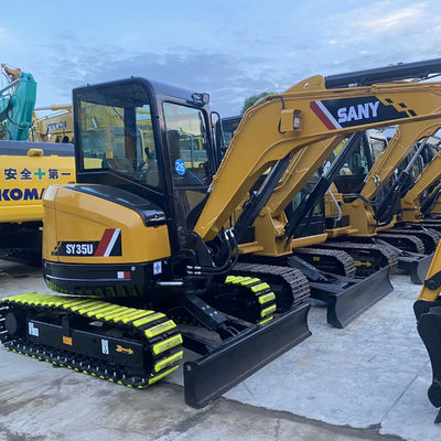 ดินเคลื่อนที่ใช้ SANY 35U Excavator Digger น้ําเย็น สีเหลือง
